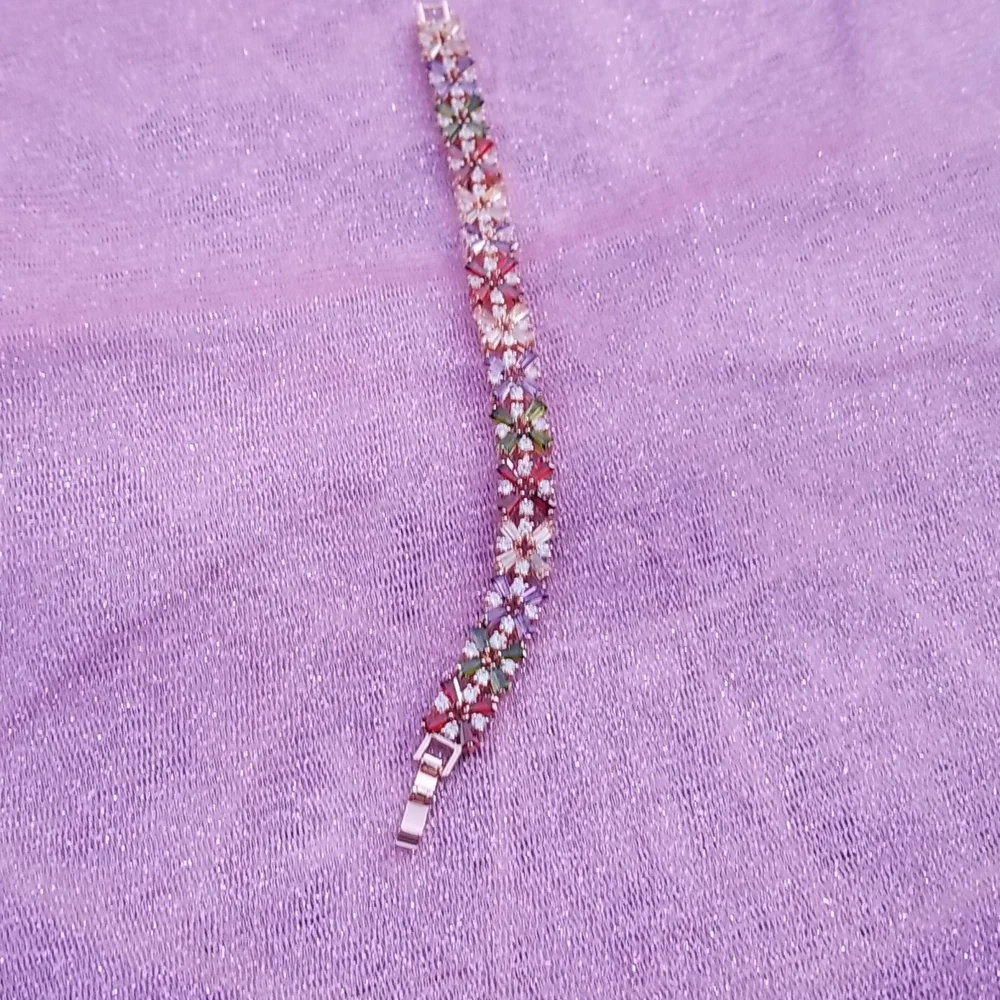 Gold Plated Multicolor Cubic Zirconia Gemstone Bracelet NWOT - Picture 9 of 10